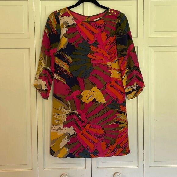 Tibi 100% silk abstract print shift dress size 0 - Picture 2 of 9